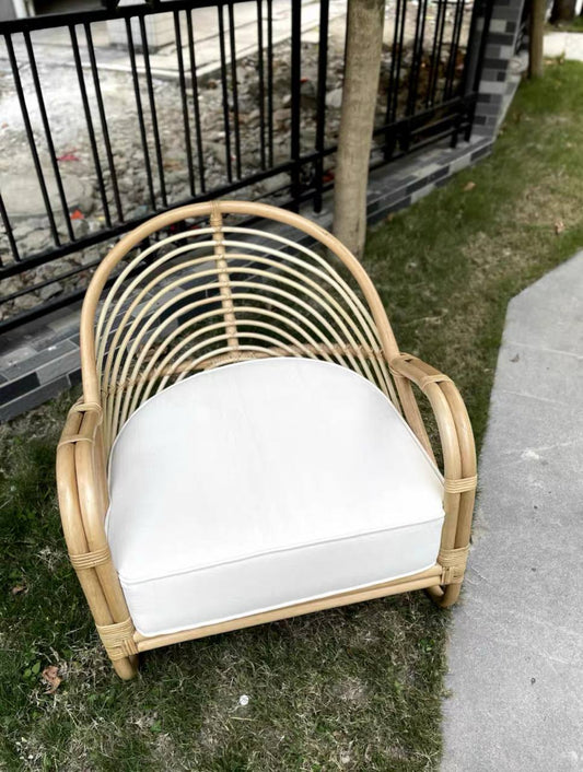 Bamboo Breeze Armchair – Natural Rattan with White Cushion