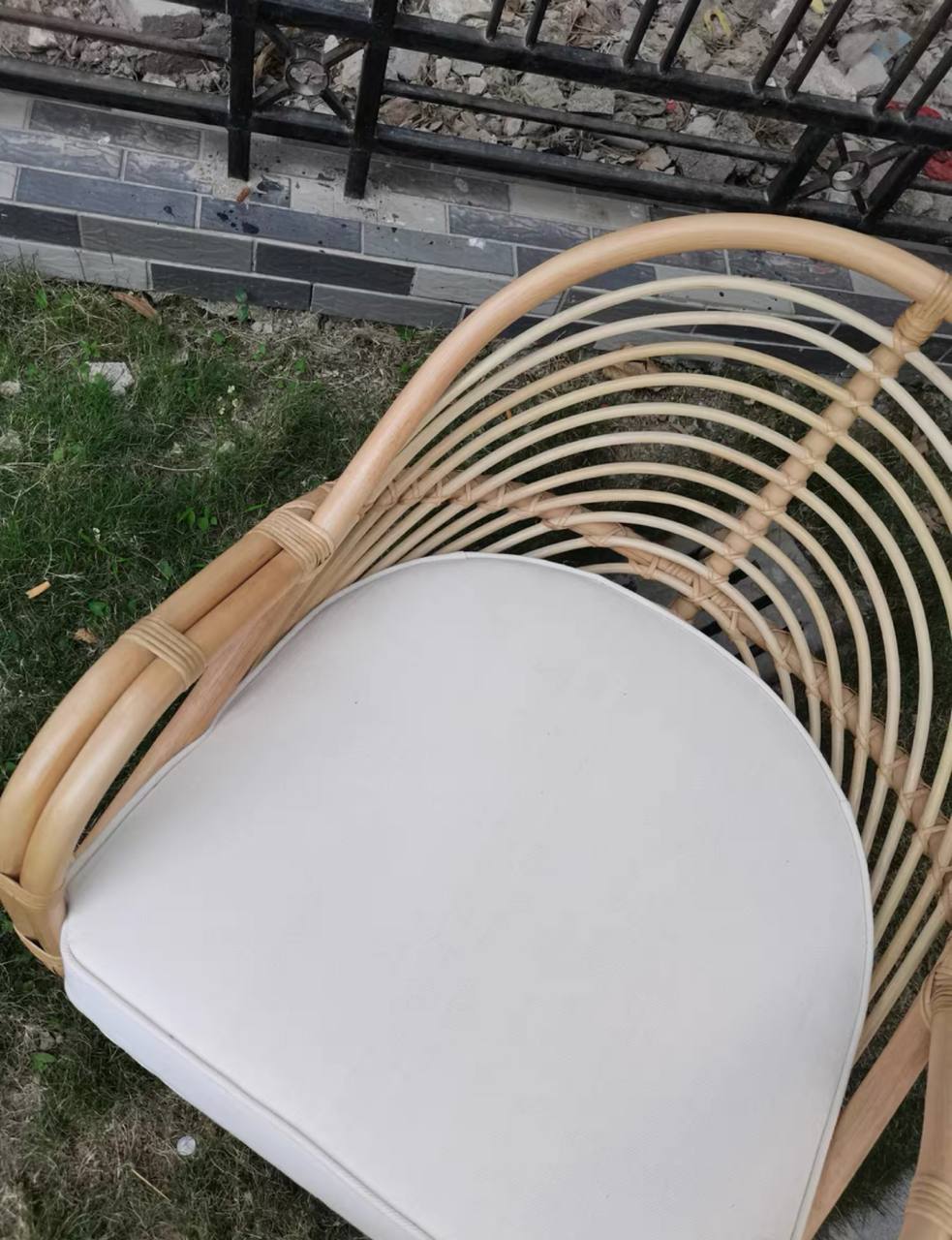 Bamboo Breeze Armchair – Natural Rattan with White Cushion