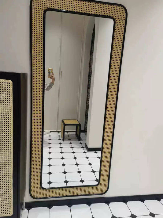 Canna Vertu Rattan Mirror – Black & Natural