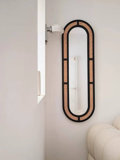 Ellipse Mirror with Natural Rattan Frame