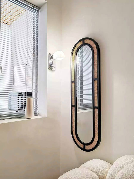 Ellipse Mirror with Natural Rattan Frame