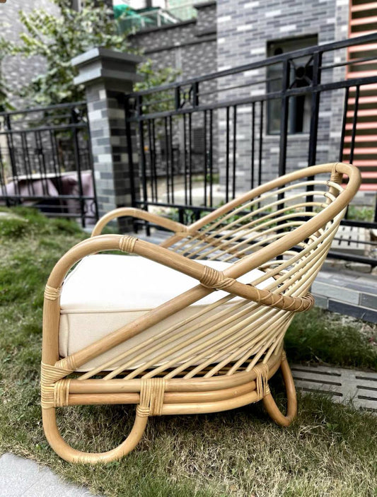 Bamboo Breeze Armchair – Natural Rattan with White Cushion