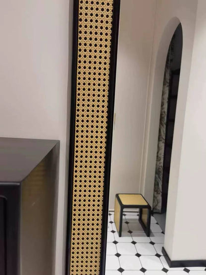 Canna Vertu Rattan Mirror – Black & Natural