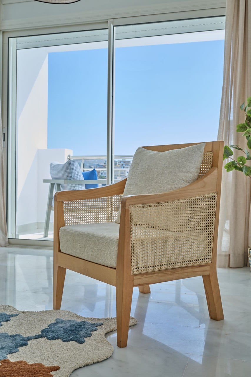 ALOR Lounge Chair – Wood & Woven Cane