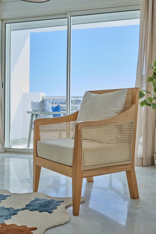 ALOR Lounge Chair – Wood & Woven Cane